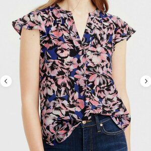 J Crew 100% Silk flutter sleeve hibiscus floral blouse